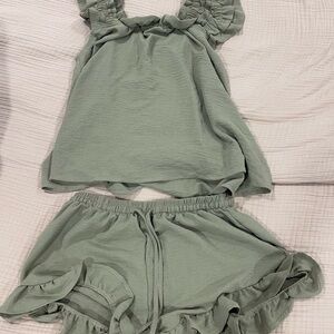 Green Ruffle Tank and Shorts Set